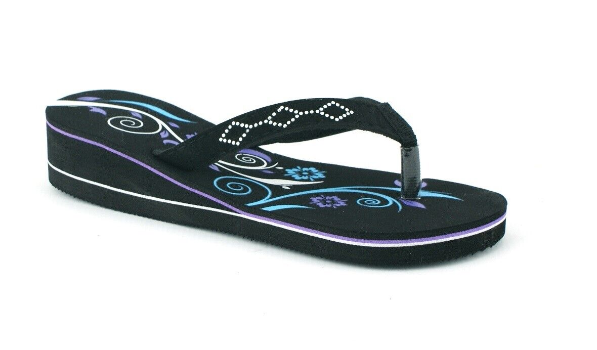 WOMENS LADIES LOW WEDGE HEEL SUMMER BEACH FLIP FLOPS THONG SANDALS SHOES SIZE