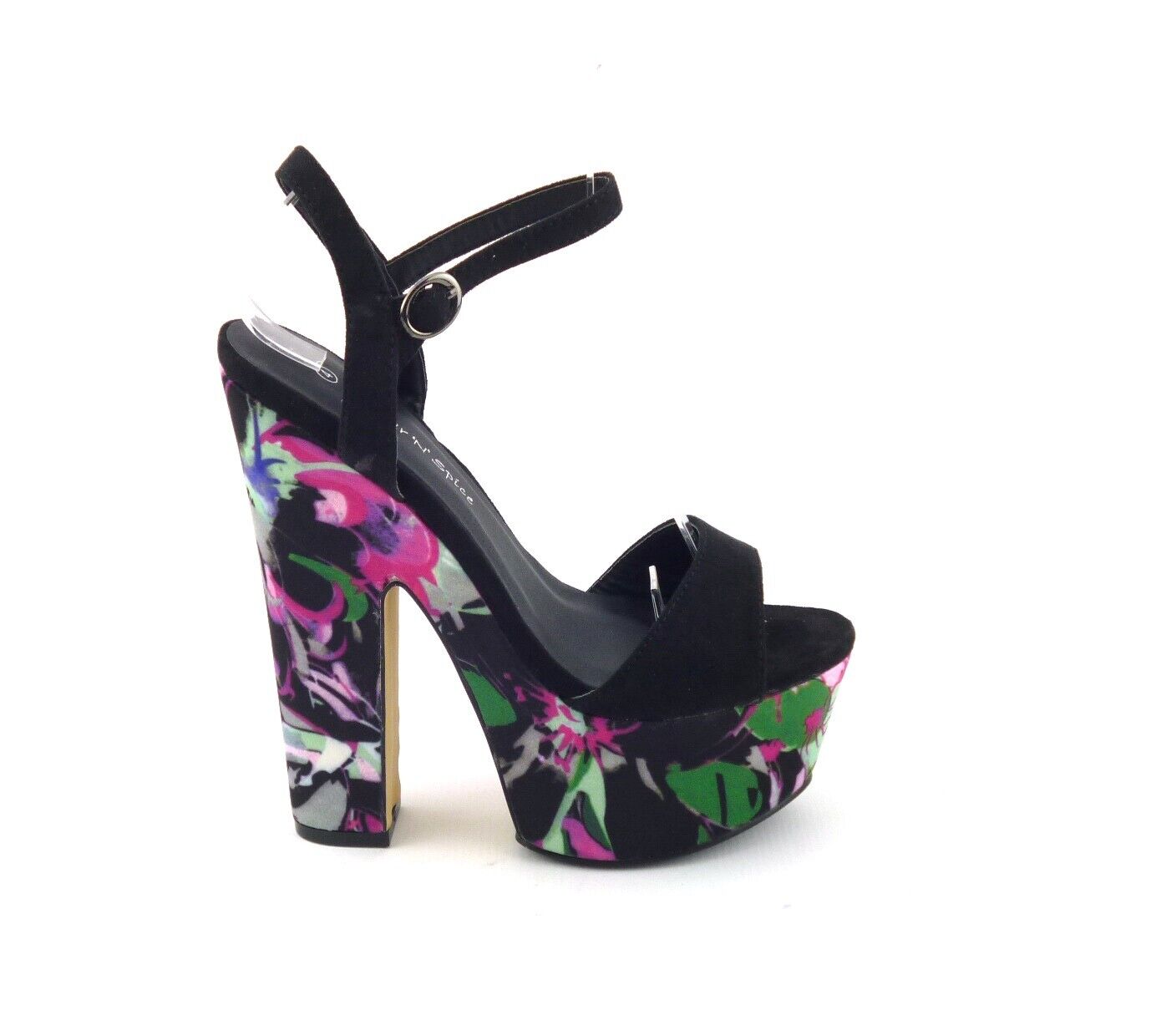 LADIES WOMENS PEEP TOE BLOCK HEEL FLORAL PRINT SUMMER EVENING SANDALS SHOES SIZE
