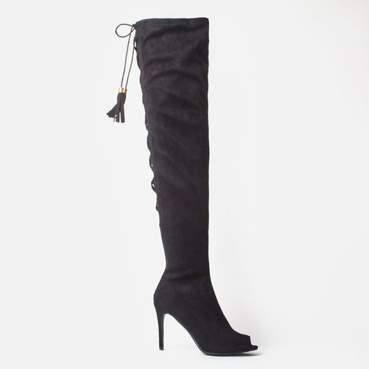 Clemont Faux Suede Corset Tie Up Thigh High Boots