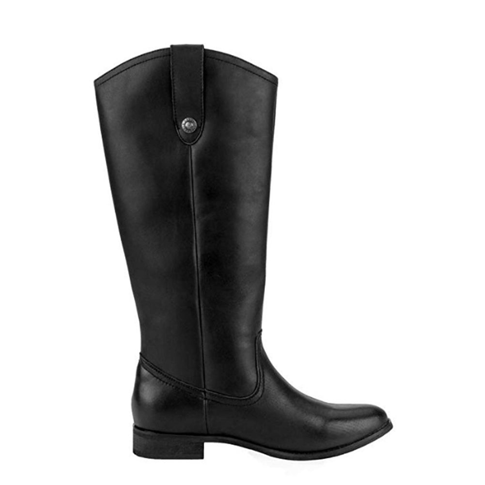 Western Real Leather Block Heel Knee High Boots