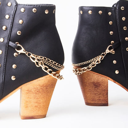 Cowboy Ankle Chain Detail Zip Up Boots