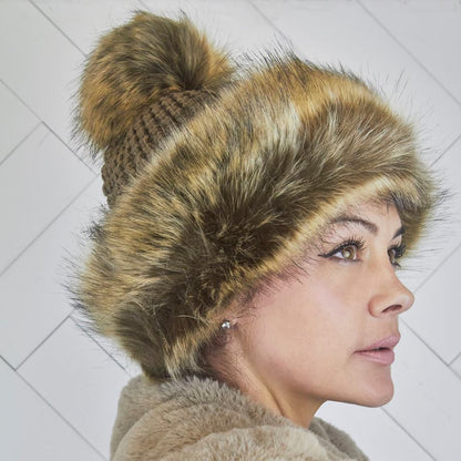 Pom Pom Faux Fur Russian Style Winter Beanie Hat