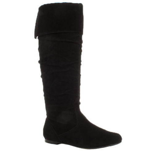 WOMENS LADIES GIRLS NEW FLAT HEEL SLOUCH CALF PULL ON KNEE HIGH BOOTS SHOES SIZE