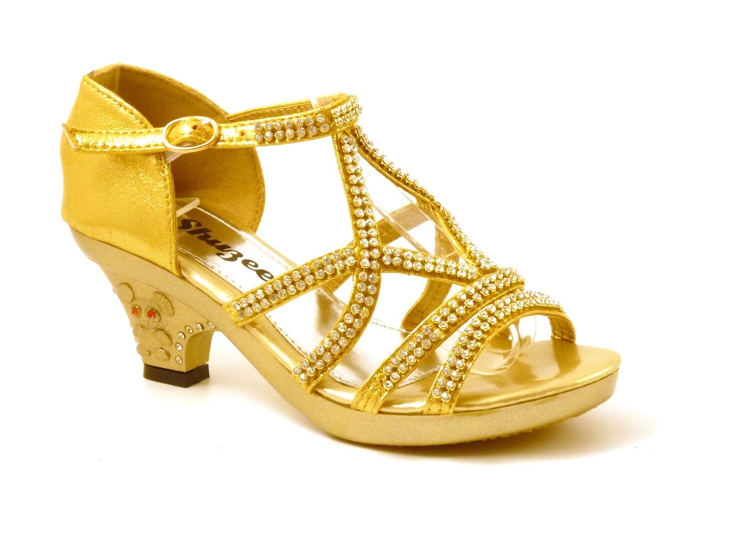 GIRLS KIDS LOW HEEL DIAMANTE TRIM WEDDING BRIDESMAID SANDALS SHOES PUMPS SIZE