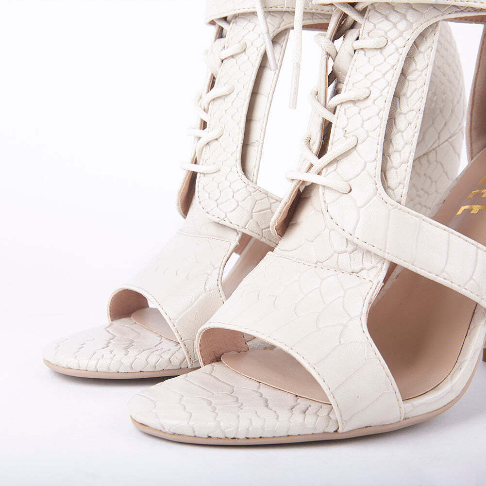 Khloe Croc Lace Up Block Heels