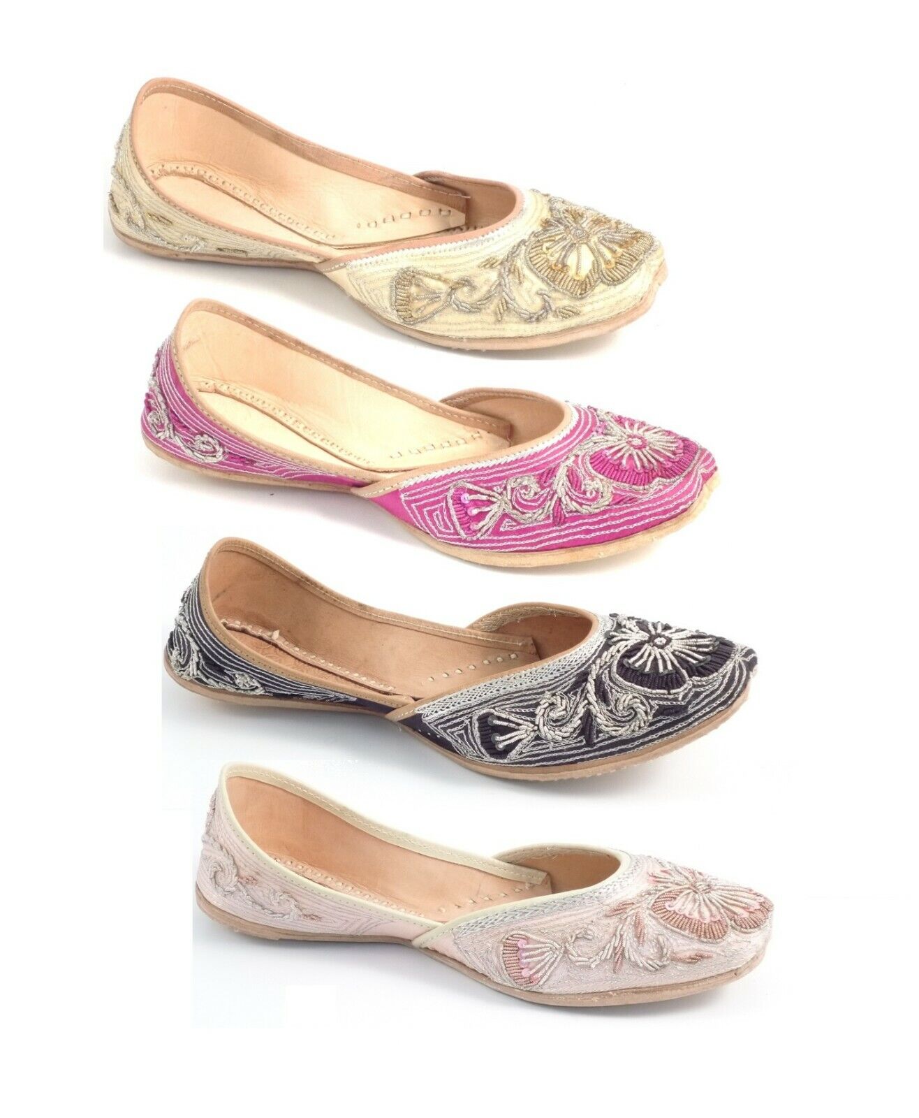 LADIES WOMENS REAL LEATHER SEQINS UPPER MOJARI INDIAN BALLERINA FLAT SHOES SIZE 