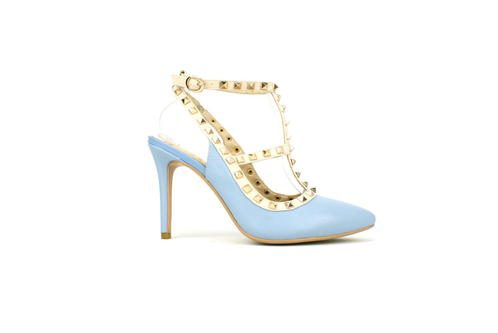 LADIES WOMENS STUD DETAIL HIGH HEEL STILLETTO POINTED TOE SLING BACK SHOES SIZE 