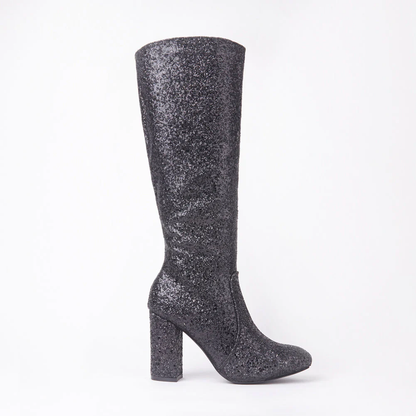 India Glitter Knee High Block Heel Boots