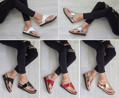 LADIES WOMENS TOE POST STUDS LOW WEDGE FLIP FLOPS SUMMER SANDALS SHOES SIZE 