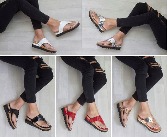 LADIES WOMENS TOE POST STUDS LOW WEDGE FLIP FLOPS SUMMER SANDALS SHOES SIZE 