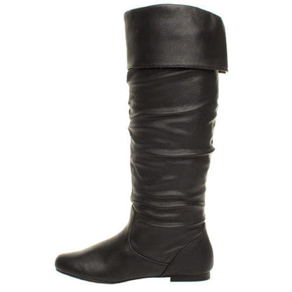 WOMENS LADIES GIRLS NEW FLAT HEEL SLOUCH CALF PULL ON KNEE HIGH BOOTS SHOES SIZE