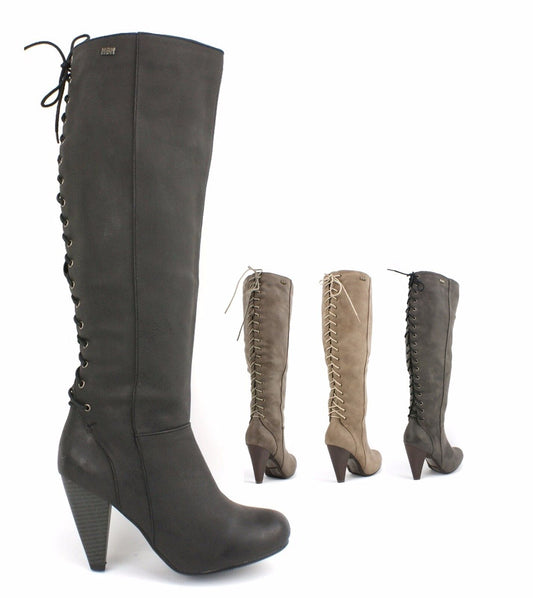 LADIES KNEE HIGH HIGH HEEL CORSET STYLE ZIP UP LEATHER BOOTS