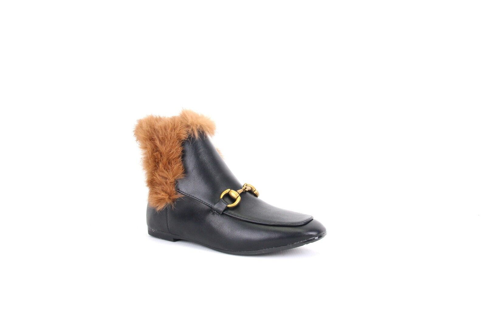 LADIES WOMENS VINTAGE RETRO FLAT FAUX FUR COLLAR ANKLE LOAFER BOOTS SHOES SIZE 