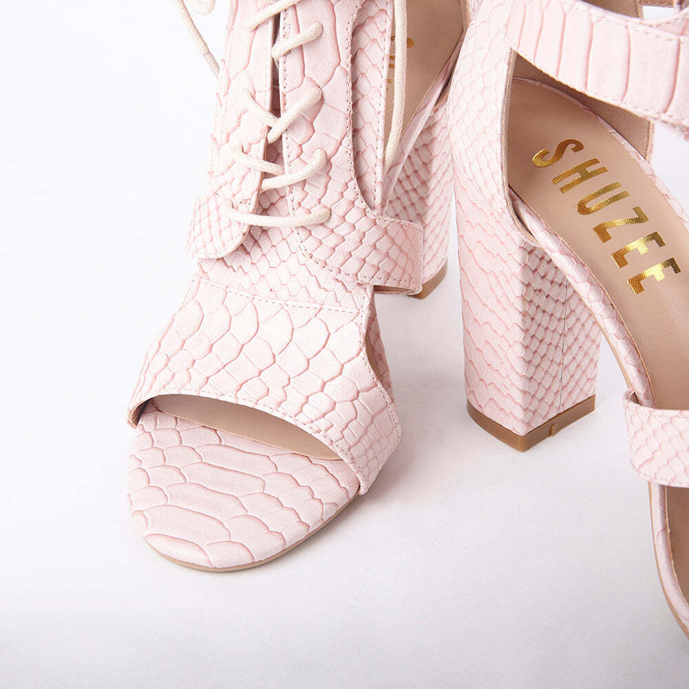 Khloe Croc Lace Up Block Heels