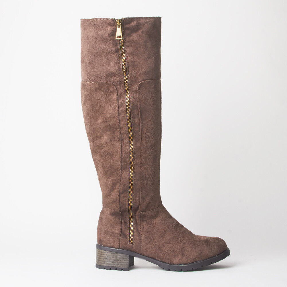 LADIES WOMENS  GRIP SOLE BLOCK HEEL KNEE HIGH ZIP RIDING STYLE BOOTS SHOES SIZE