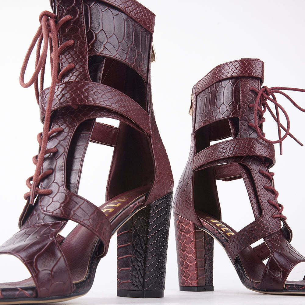 Khloe Croc Lace Up Block Heels