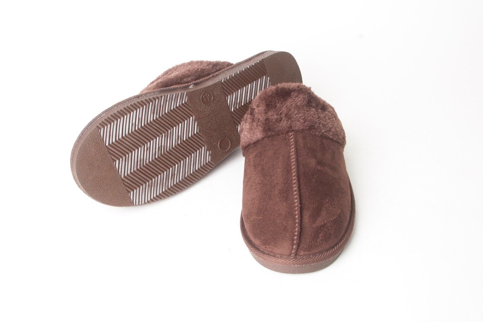 Mens Genuine Faux Fur Sheepskin Slippers Mules Non Slip Hard Sole