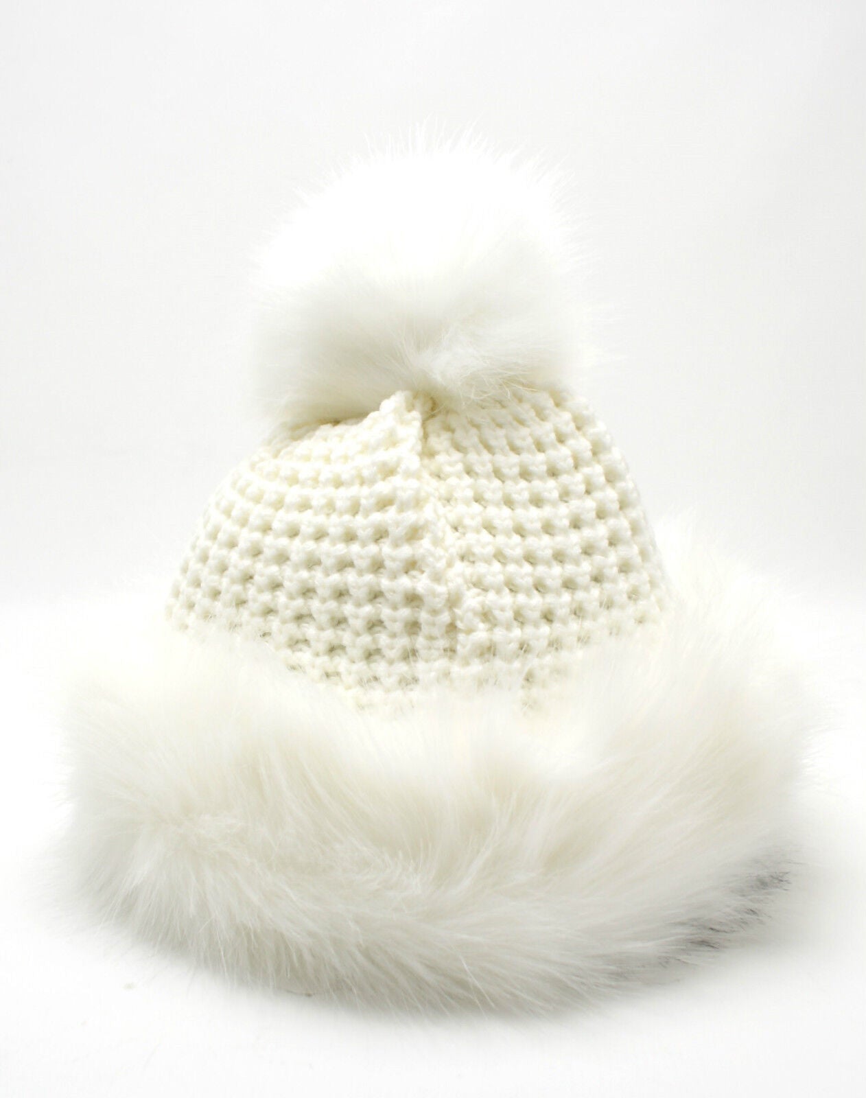 WOMENS LADIES FAUX FUR HAT POM POM KNITTED BEANIE COSSACK RUSSIAN STYLE WINTER 