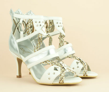 LADIES WOMENS MID HEEL GLADIATOR ZIP UP PEEP TOE STRAP SUMMER SANDALS SHOES