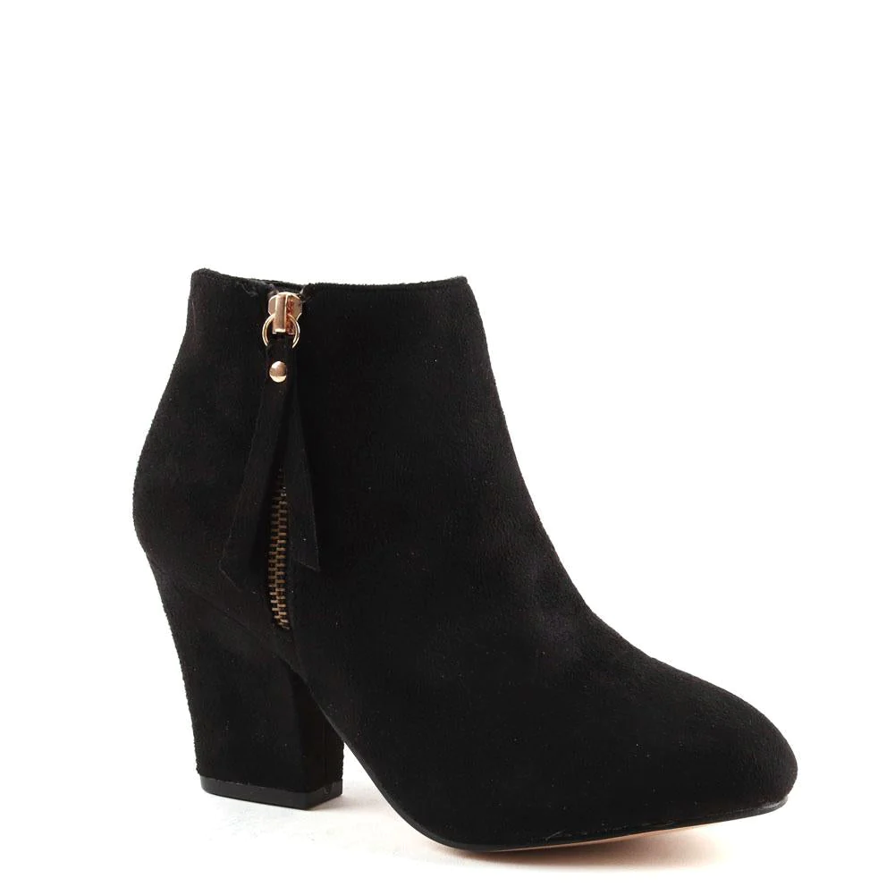 Faux Suede Block Heel Ankle Boot