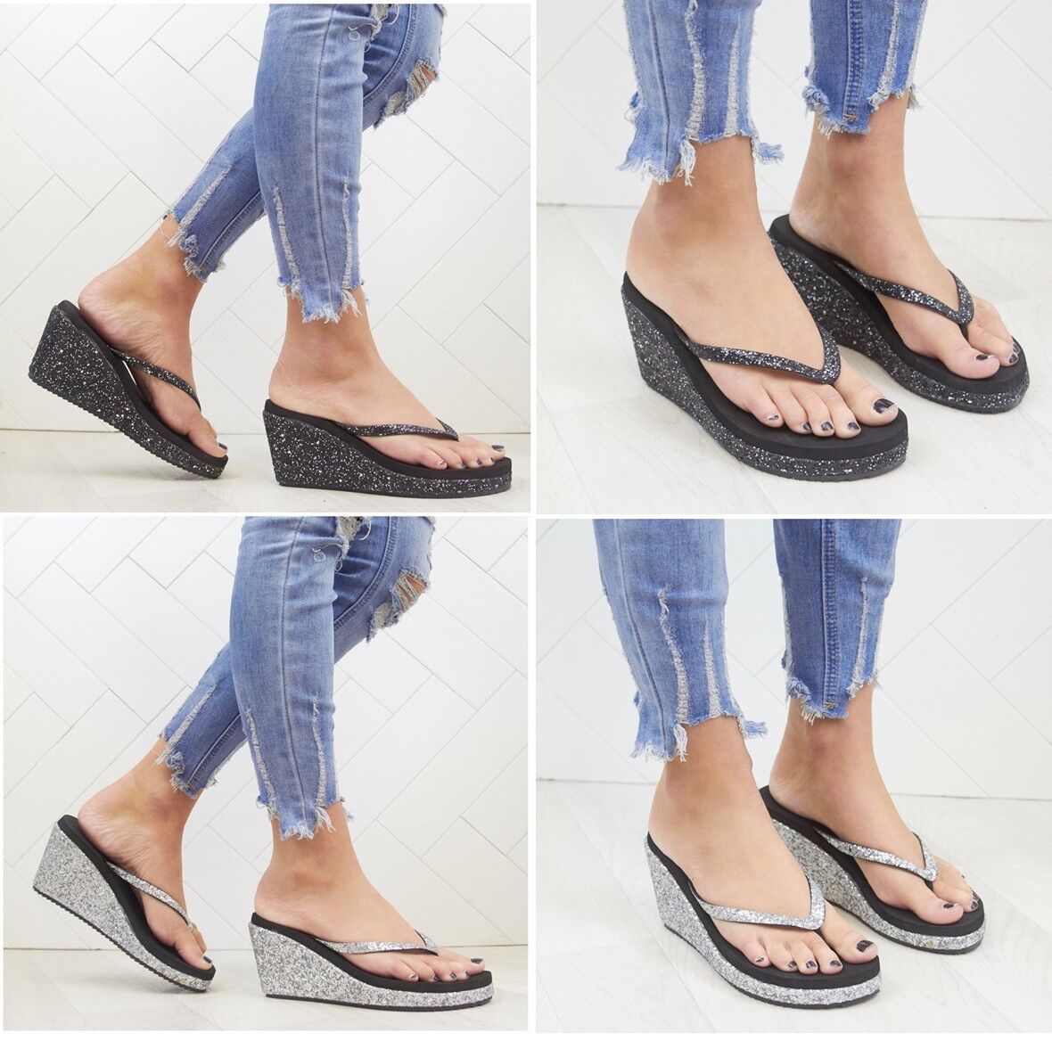 LADIES WOMENS  LOW WEDGE TOE POST FLIP FLOPS MEMORY FOAM FEEL SANDALS SHOES SIZE