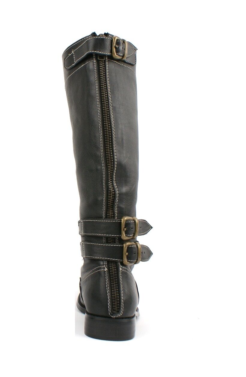 WOMENS LADIES REAL LEATHER CALF BIKER COWBOY RIDING STYLE SHOES BOOTS KNEE SIZE