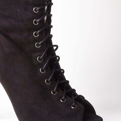 Ally Lace Up Thigh High Boots With Stiletto Heel