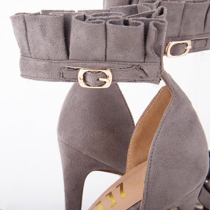 LADIES WOMENS FRILL DETAIL HIGH HEEL STILLETTO OPEN PEEP TOE SANDALS SHOES SIZE 