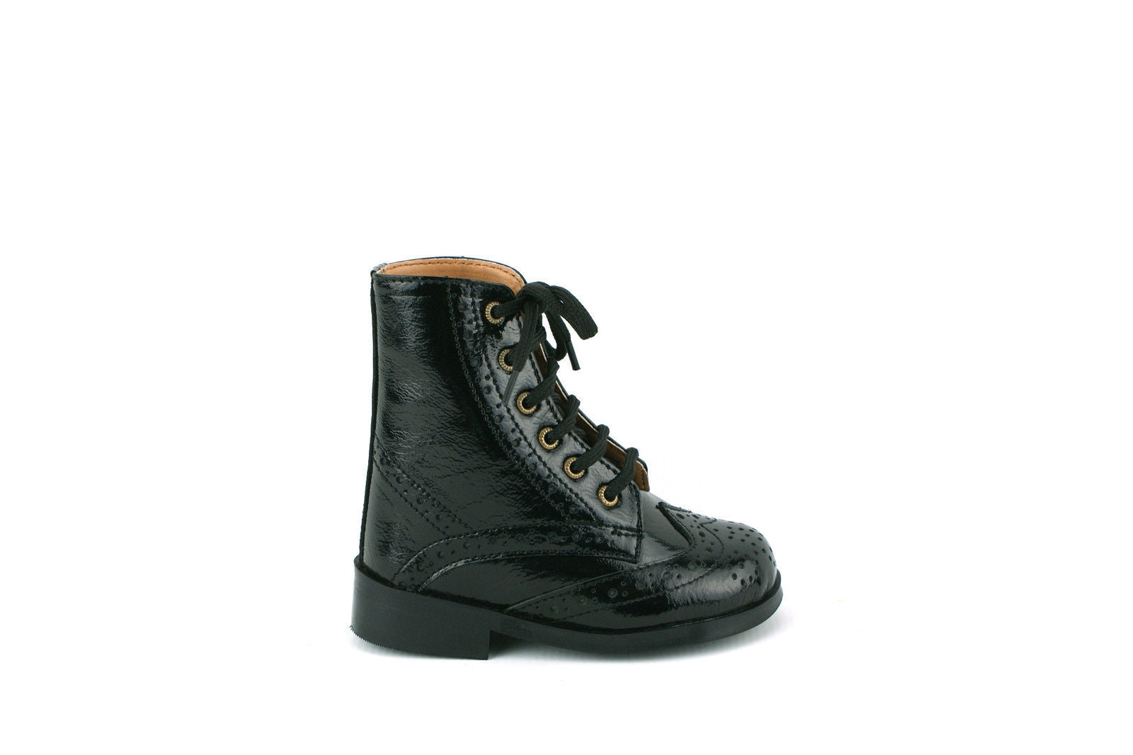 KIDS BOYS INFANTS REAL LEATHER LACE BLACK PATENT CHELSEA DEALER