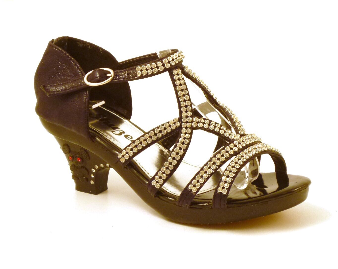 GIRLS KIDS LOW HEEL DIAMANTE TRIM WEDDING BRIDESMAID SANDALS SHOES PUMPS SIZE