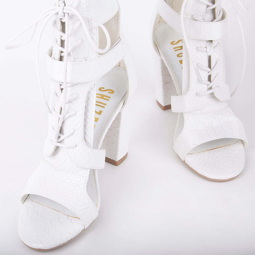 Khloe Croc Lace Up Block Heels