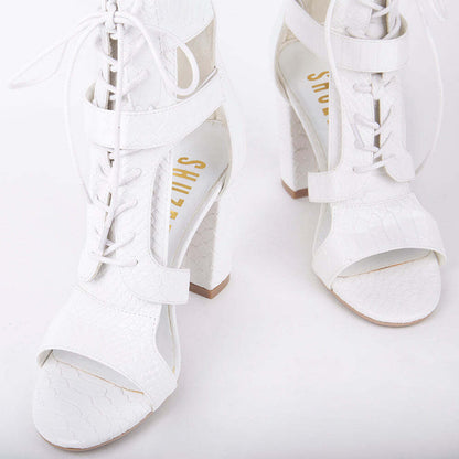 Khloe Croc Lace Up Block Heels