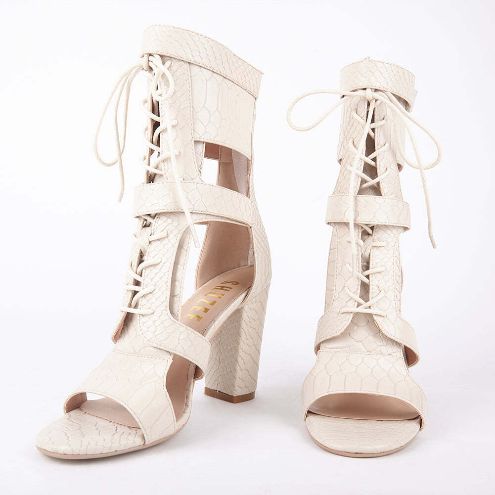 Khloe Croc Lace Up Block Heels