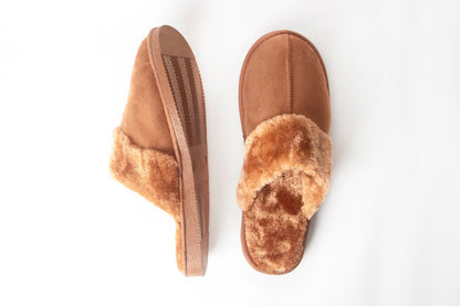 Mens Genuine Faux Fur Sheepskin Slippers Mules Non Slip Hard Sole