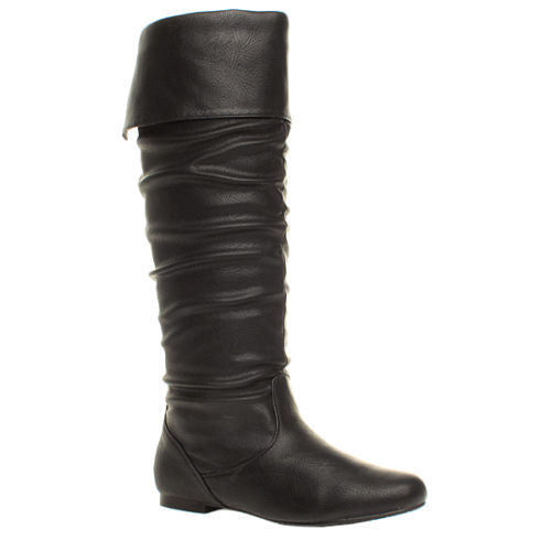 WOMENS LADIES GIRLS NEW FLAT HEEL SLOUCH CALF PULL ON KNEE HIGH BOOTS SHOES SIZE