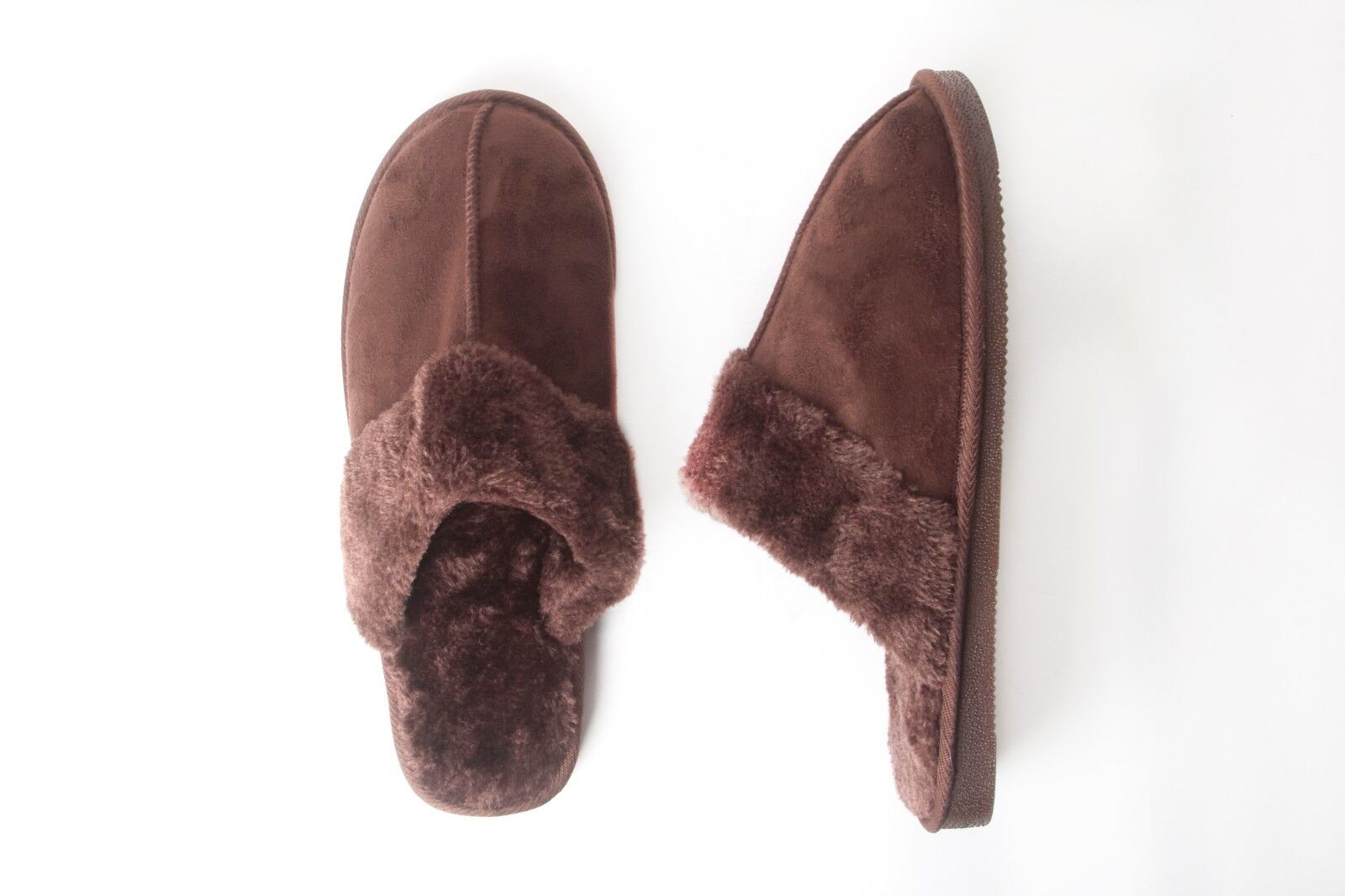 Mens Genuine Faux Fur Sheepskin Slippers Mules Non Slip Hard Sole