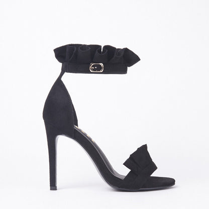 LADIES WOMENS FRILL DETAIL HIGH HEEL STILLETTO OPEN PEEP TOE SANDALS SHOES SIZE 