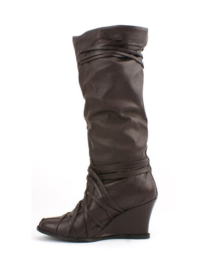 LADIES WOMENS REAL LEATHER KNEE HIGH WEDGE HEEL SMART CASUAL BOOTS SHOES SIZE