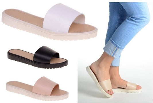 LADIES WOMENS JELLY POOL SLIDER MULES SUMMER SANDALS FLIP FLOP SHOES SIZE