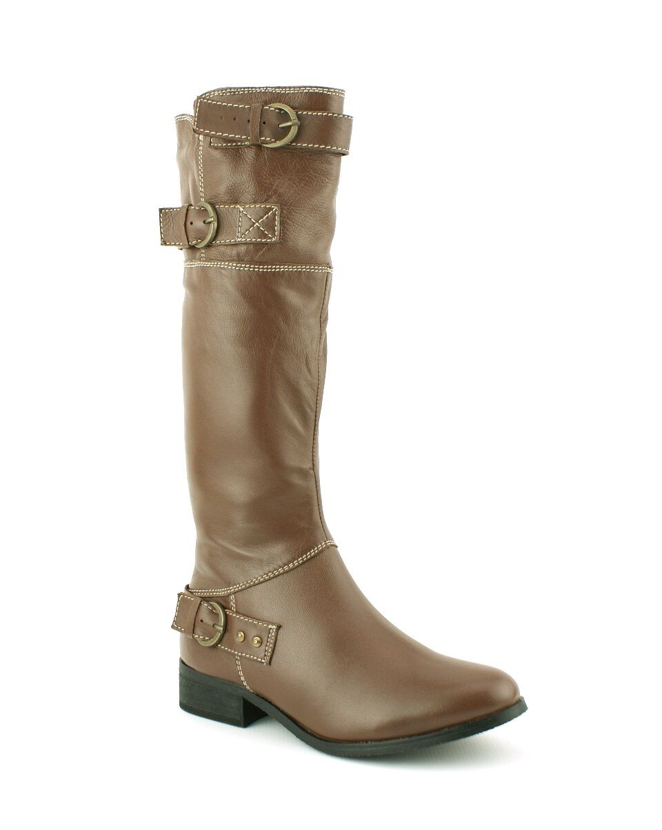 LADIES WOMENS REAL LEATHER KNEE HIGH FLAT HEEL RIDING CASUAL BOOTS SHOES SIZE