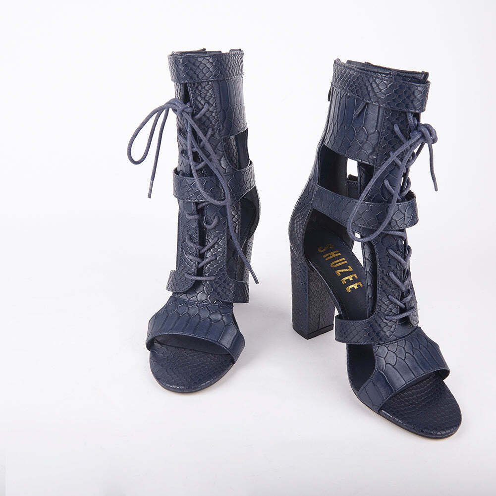 Khloe Croc Lace Up Block Heels