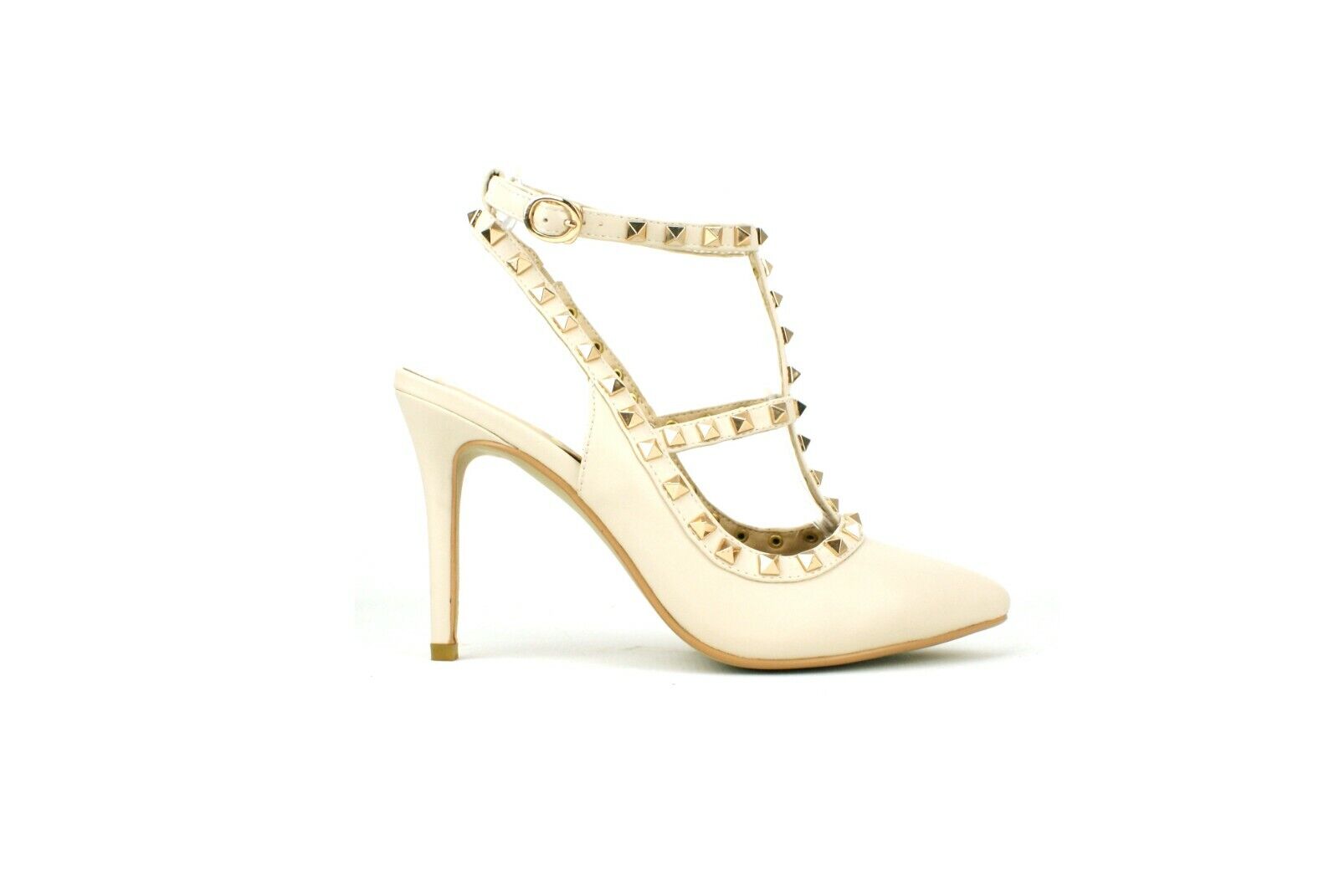 LADIES WOMENS STUD DETAIL HIGH HEEL STILLETTO POINTED TOE SLING BACK SHOES SIZE 