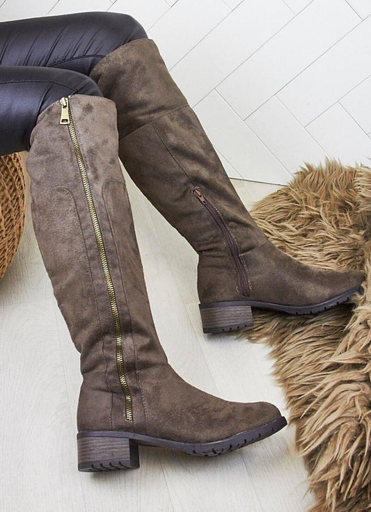 LADIES WOMENS  GRIP SOLE BLOCK HEEL KNEE HIGH ZIP RIDING STYLE BOOTS SHOES SIZE