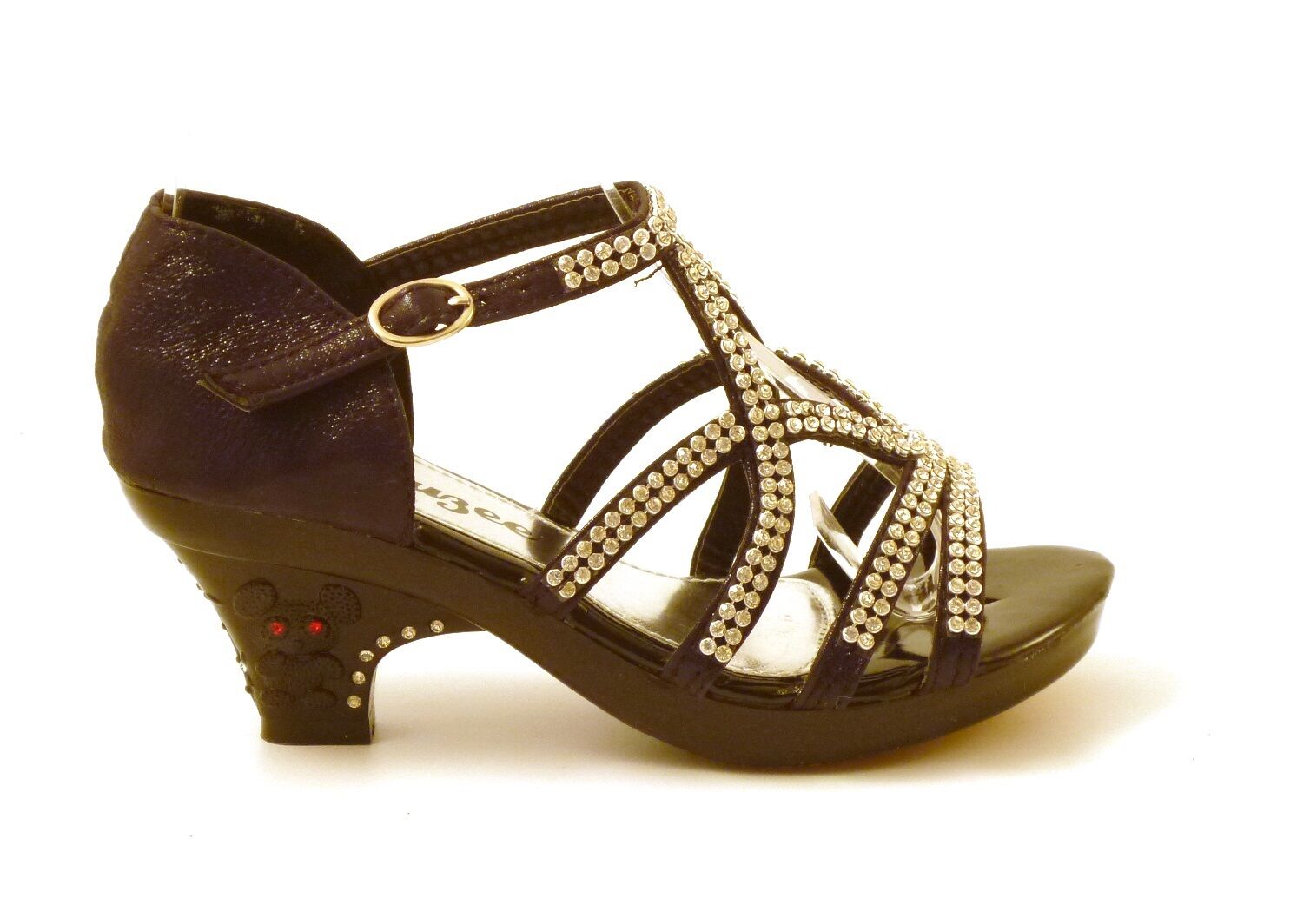 GIRLS KIDS LOW HEEL DIAMANTE TRIM WEDDING BRIDESMAID SANDALS SHOES PUMPS SIZE