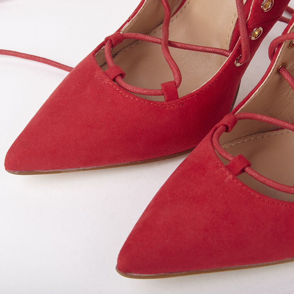 LADIES WOMENS STILLETTO HEEL POINTED TOE ANKLE LACE FAUX SUEDE COURT SHOES SIZE