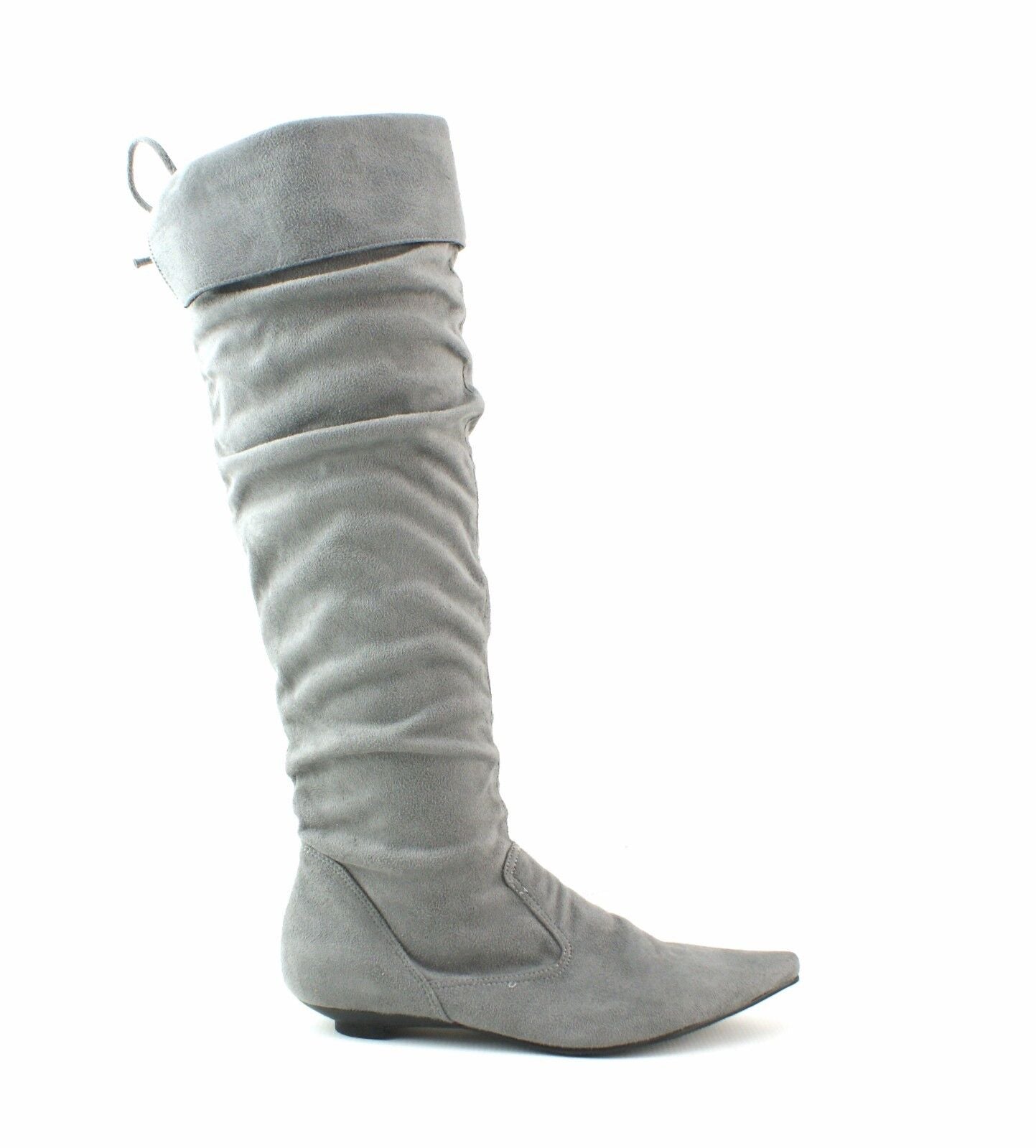 LADIES WOMENS SUEDE KNEE BOOTS LOW FLAT HEEL PULL ON PIRATE STYLE SHOES SIZE 