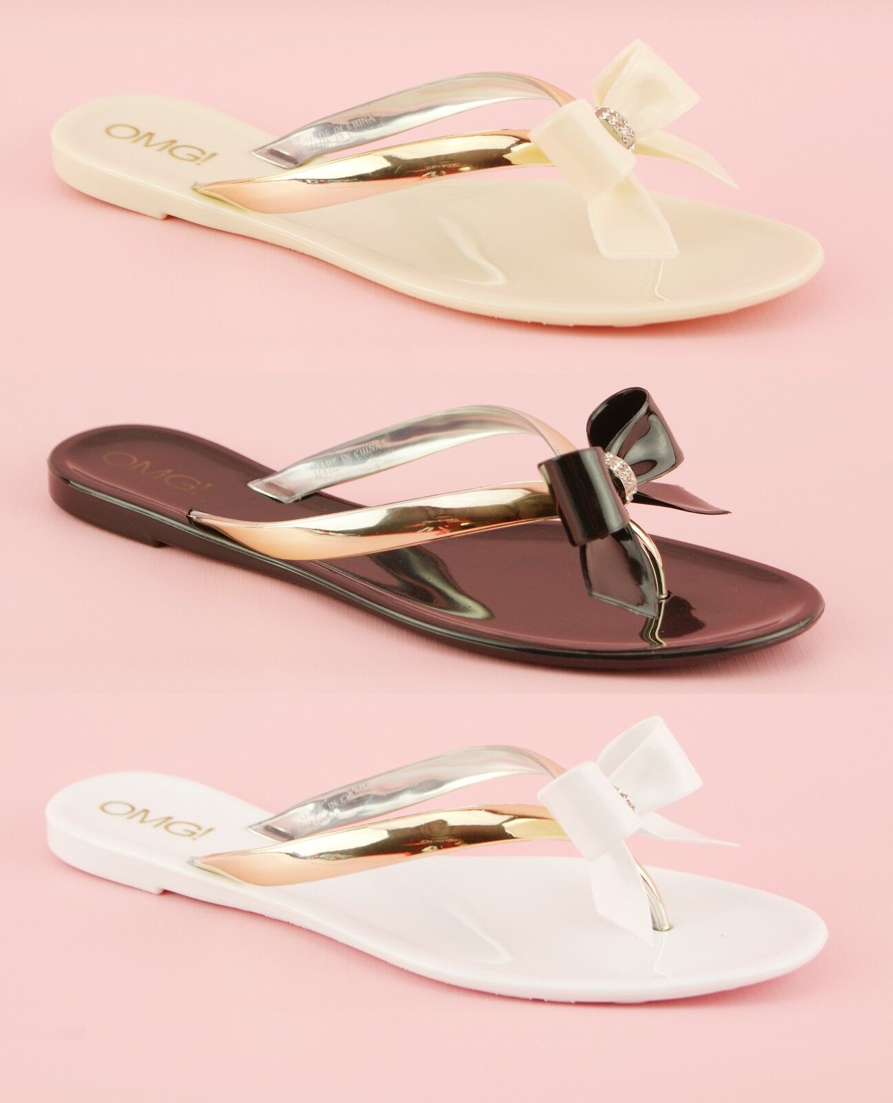 LADIES WOMENS FLAT SUMMER FLIP FLOP JELLY THONG BOW TIE TOE POST SANDALS SHOES