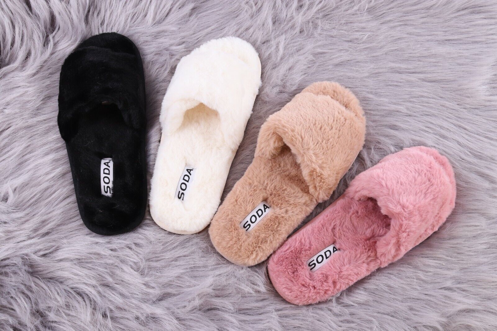 Ladies Womens Genuine Faux Fur Slippers Mules Non Slip Rubber Hard Sole Size