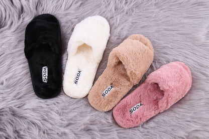 Ladies Womens Genuine Faux Fur Slippers Mules Non Slip Rubber Hard Sole Size