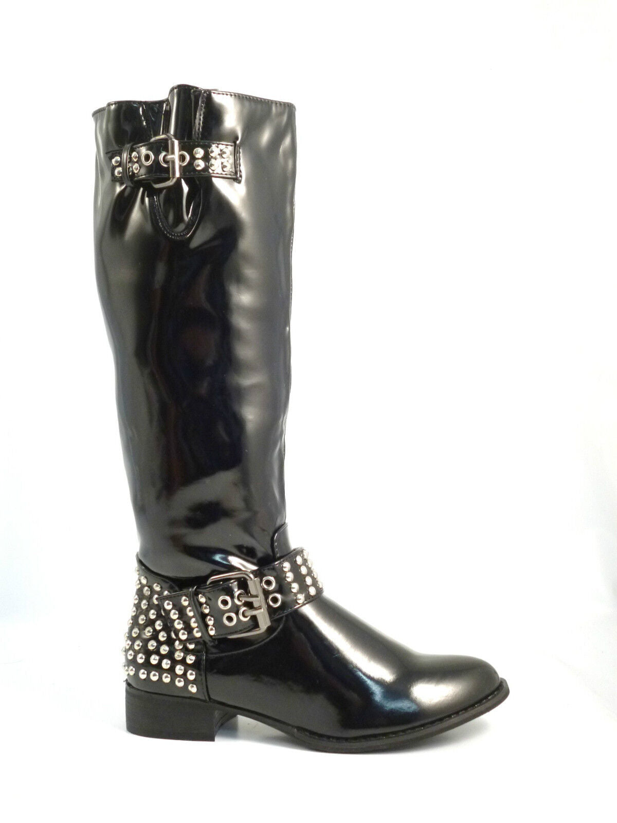 WOMENS LADIES NEW KNEE HIGH ZIP UP BLACK RIDING BLOCK HEEL BOOTS SHOES SIZE  